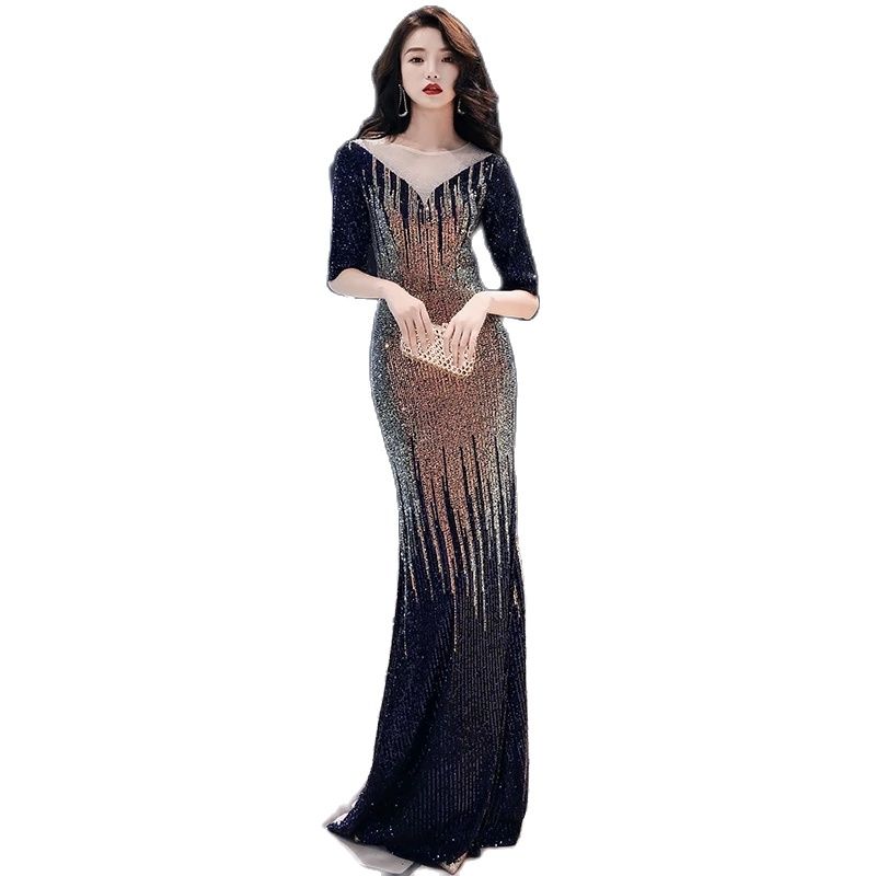 AE0161 wei yin Evening Dress Long Sparkle 2022 New O-Neck Women Elegant Sequin Mermaid Maxi Evening Party Gown Dress