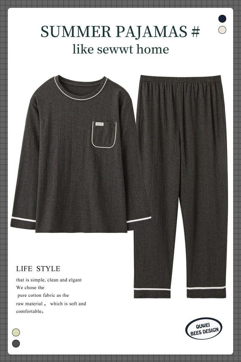 New 3 Piece Autumn Winter Warm Men Pajamas Set Lattice Simple Robe Long Female Cotton Sleepwear Suit Soft Home Men Pyjamas Set