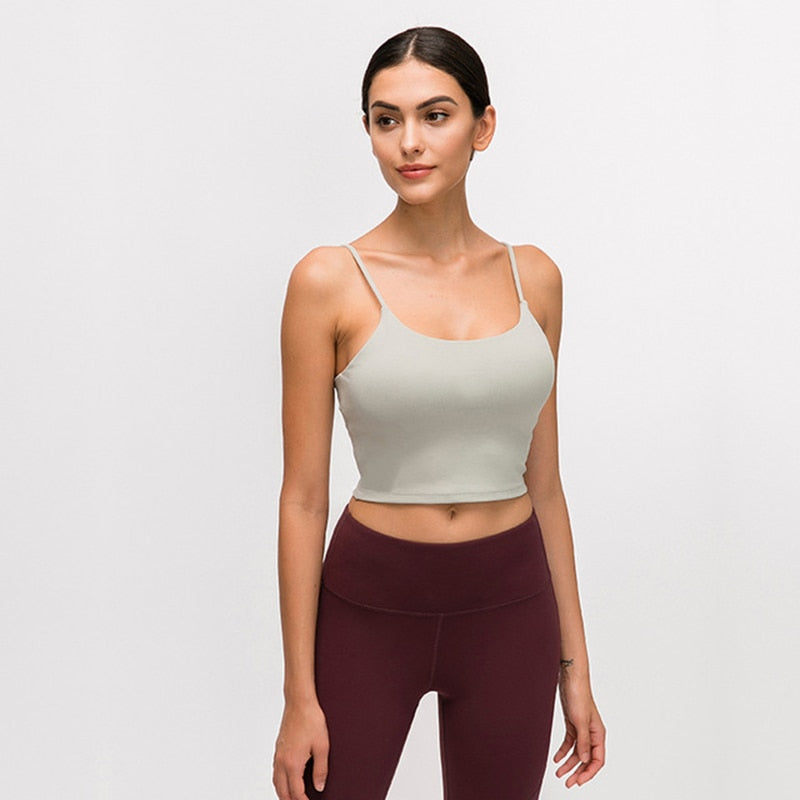 Solid Cami Sports Bra Women Vest Type Push Up Gym Crop Top Padded Fitness Bra with Removable Cups Yoga Tank Tops