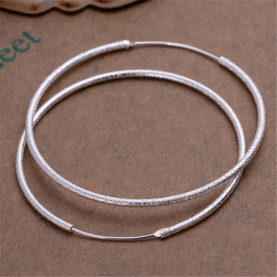 DOTEFFIL 925 Sterling Silver Matte Round Circle 50/60mm Hoop Earring For Woman Wedding Engagement Party Fashion Charm Jewelry