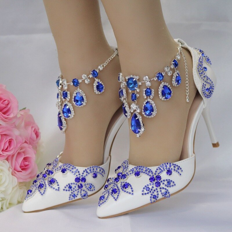 Women Pumps Wedding Dress Shoes Hollow Pointed Toe Thin Heels 9CM Delicate Sweet Rhinestone High Heel Shoes