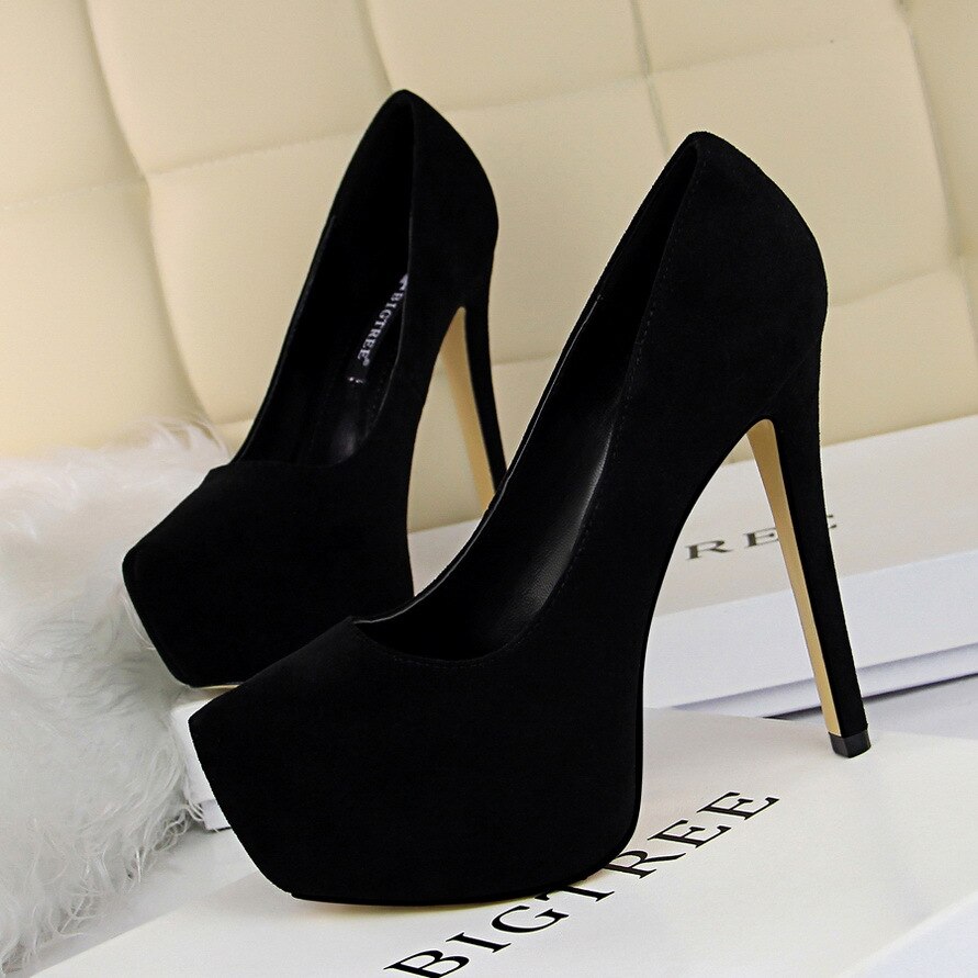 2018 New high heels women pumps 13.5CM thin heel Simple Waterproof platform Sexy Nightclub Pointed Toe sexy prom wedding shoes