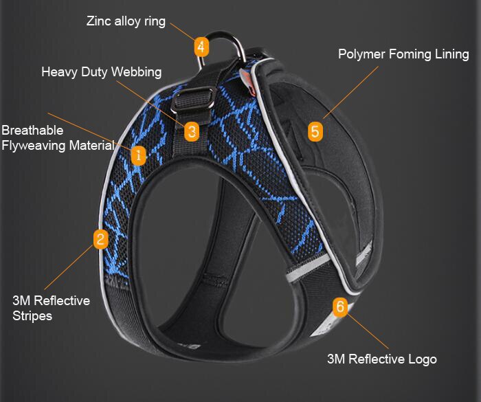 Reflective Dog Harness No Pull Choke Free Pet Harness for Small Medium Dogs Breathable Padded Harness Vest for Bulldog Chihuahua