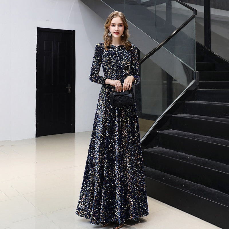 french elegance in dressing 2022 Long Sleeves Prom Dresses New Elegant A-line Floor-length Sequin –  Godlockis