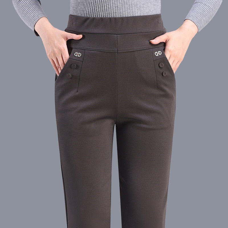 2022 New Spring Autumn Straight Pants Women Slim Casual Office Women's Pants High Waist Pocket Trousers Pantalon 5XL