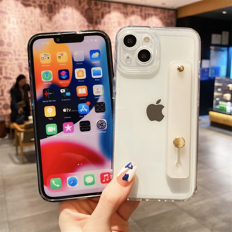 Wrist Strap Transparent Phone Case For iPhone 13 12 11 Pro Max X XR XS Max 7 8 Plus 11 Fashion Fluorescent Color Soft Back Cover