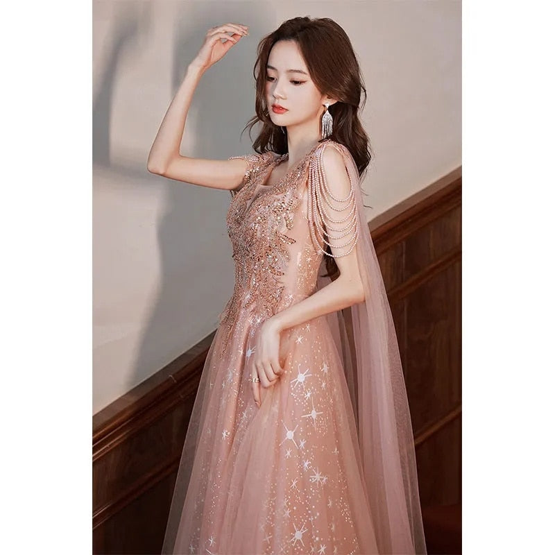 Heavy Industry Evening Dress Skirt Female 2022 New High-End Light Luxury Banquet Temperament Ceremony Host Can Usually Wear Tide