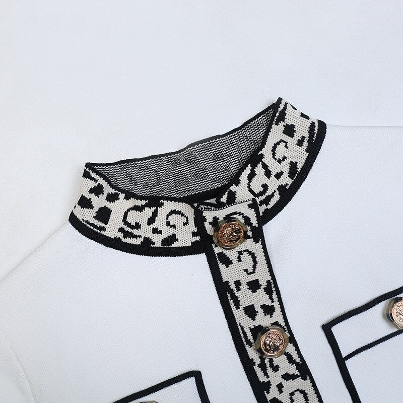 Vintage Leopard Knitted Dresses for Women 2022 Summer Luxury Designer Elegant Short Sleeve Mini Sweater Dress Female