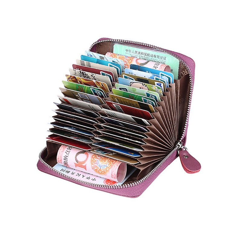 20/30/45 Cards Genuine Leather Card Holder Wallet for Men and Women RFID Zipper Business Credit Card ID Holder Clutch Bag