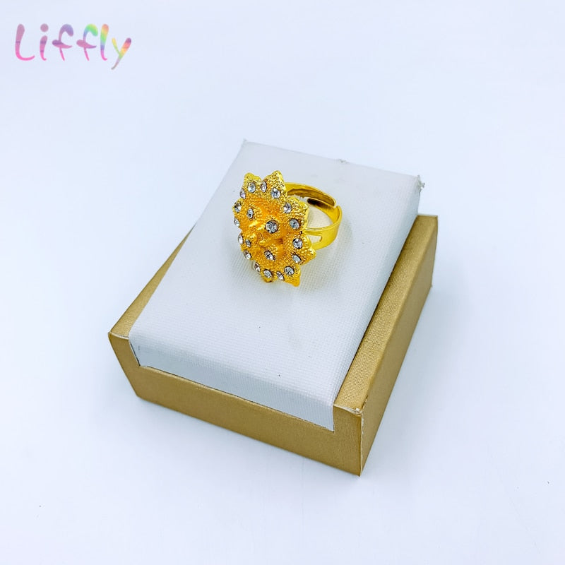 Liffly Necklace Set for Women Dubai African Gold Jewelry Sets Bridal Earrings Rings Indian Nigerian Wedding Jewelery Gift