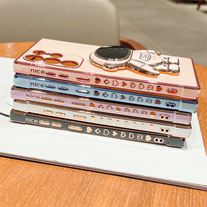 Luxury Plating Case For Samsung Galaxy S22 Ultra S21 S22 FE A52 A53 S22 S21 Plus A13 5G Love Heart Side Pattern Astronaut Cover