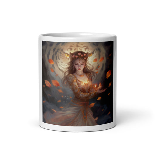 The Eternal Dance of Goodness White Glossy Mug: Ideal for Coffee, Tea, and More