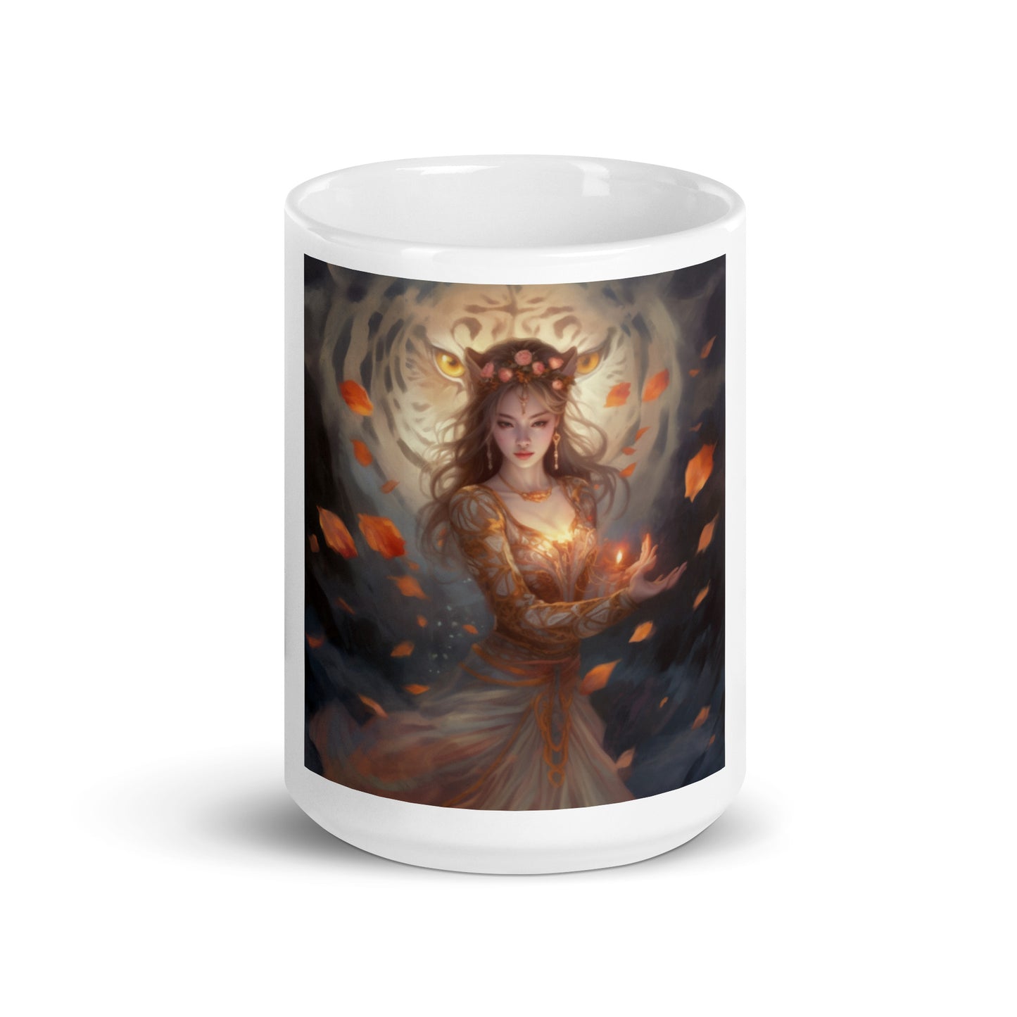 The Eternal Dance of Goodness White Glossy Mug: Ideal for Coffee, Tea, and More