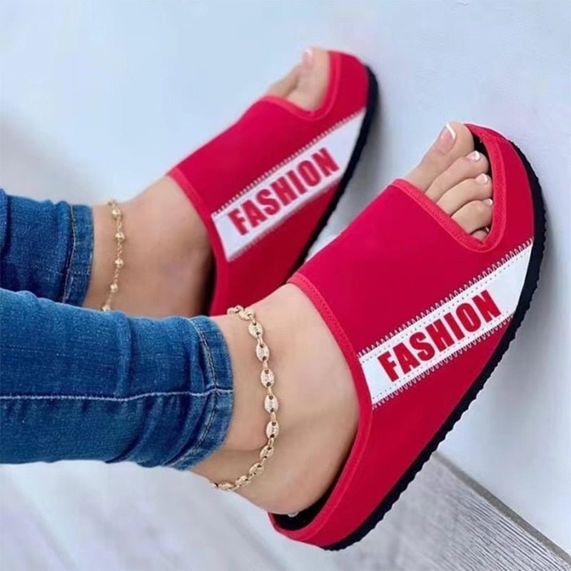 Fabric Uppers Slippers Women 2022 Summer Peep Toe Flat Platform Outdoor Sewing Large Size Beach Sandals And Slippers Flip Flop