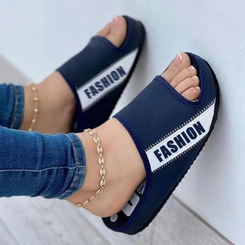 Fabric Uppers Slippers Women 2022 Summer Peep Toe Flat Platform Outdoor Sewing Large Size Beach Sandals And Slippers Flip Flop