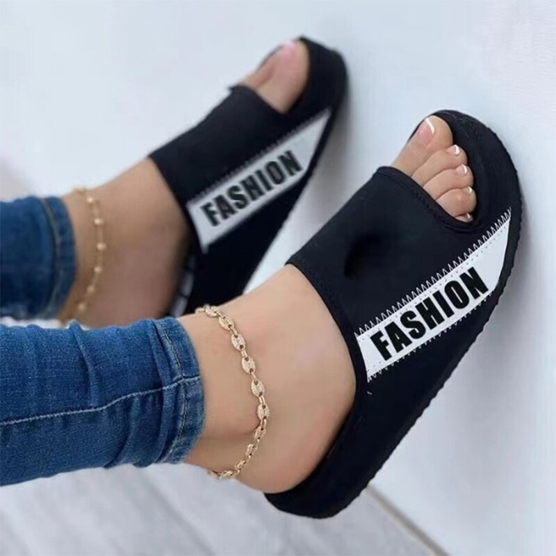 Fabric Uppers Slippers Women 2022 Summer Peep Toe Flat Platform Outdoor Sewing Large Size Beach Sandals And Slippers Flip Flop