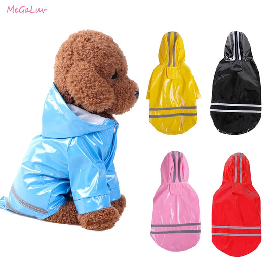 Spring Summer Cartoon Dog Raincoat Reflective PU Puppy Pet Rain Coat Hooded Waterproof Dog Jacket Clothes For Small Medium Dogs