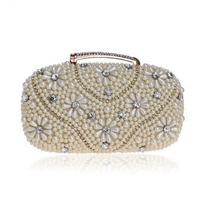 Beaded Diamonds Women Evening Bags Vintage Embroidery Small Pearl Day Clutch Shoulder Chain Handbags Rhinestones Purse