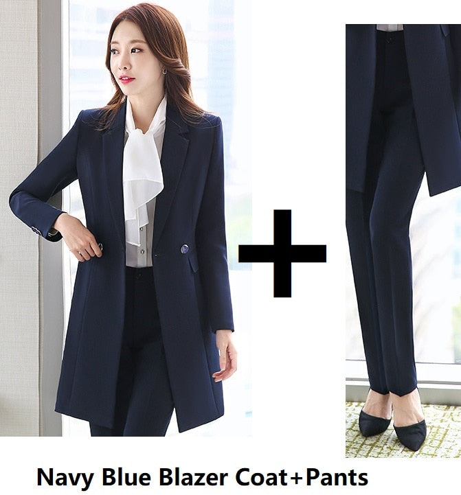 Vestido deHigh Quality Fabric Fall Winter Women Blazers Suits Uniform Designs Business Ladies Office Suits With Long Windbreaker