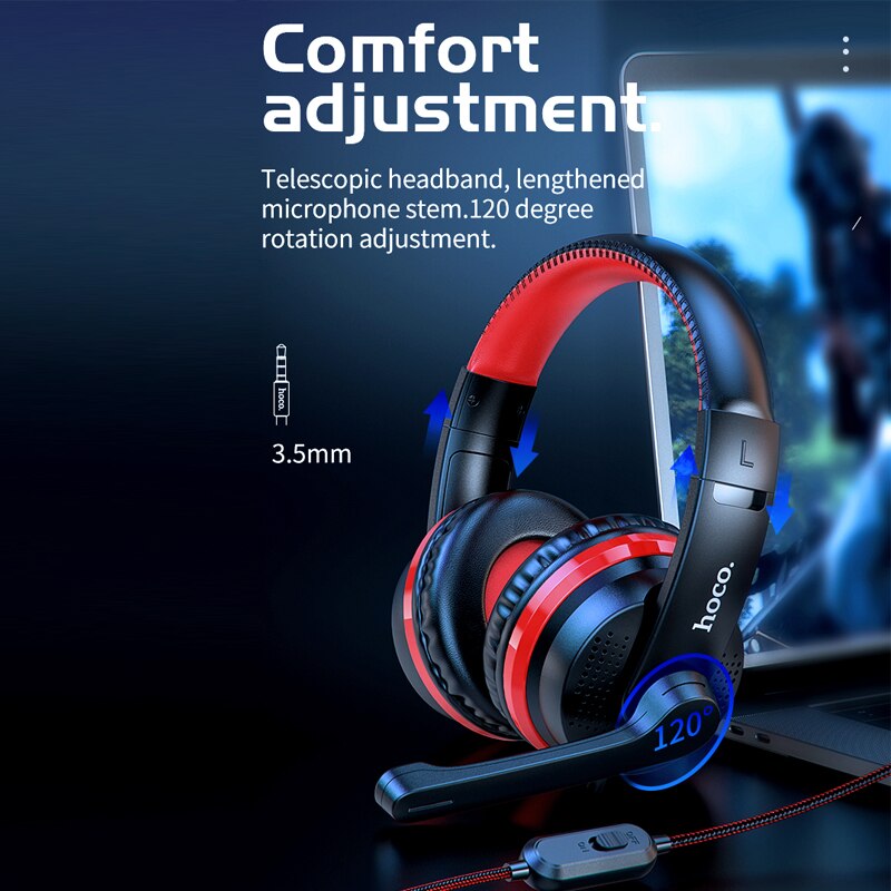 HOCO Gaming Headset Studio DJ Headphones Stereo Over Ear Wired Headphone With Microphone For PC PS4 PS5 Xbox One Gamer With Mic