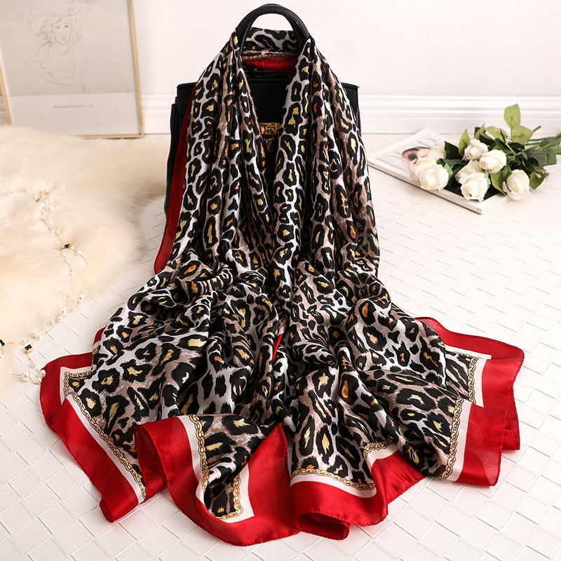 2021 Luxury Brand Spring Autumn New Style Leopord Pattern Silk Scarves Women Shawl Fashion Warming Scarf Soft chiffon hijab
