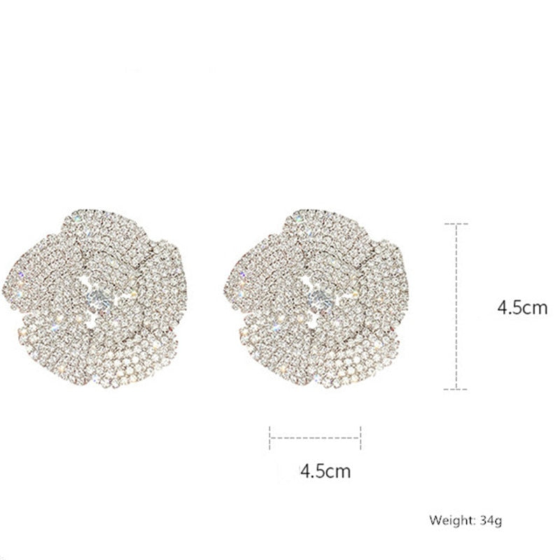 FYUAN Full Rhinestone Crystal Stud Earrings for Women Oversize Flower Crystal Earrings Party Weddings Jewelry Gifts