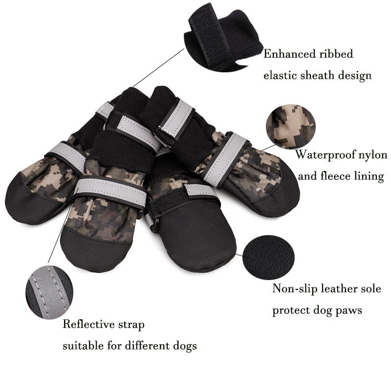 Lightweight Paw Protector Dog Boots Soft Non-Slip Leather Sole Waterproof Big Dog Shoes Designed for Comfort and warm in 4 Sizes