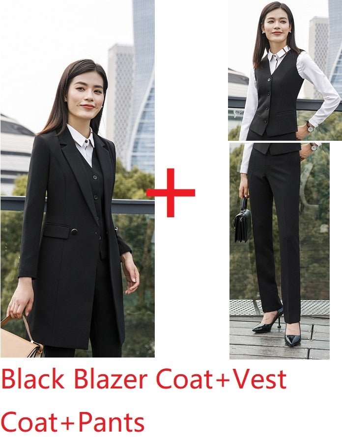 Vestido deHigh Quality Fabric Fall Winter Women Blazers Suits Uniform Designs Business Ladies Office Suits With Long Windbreaker