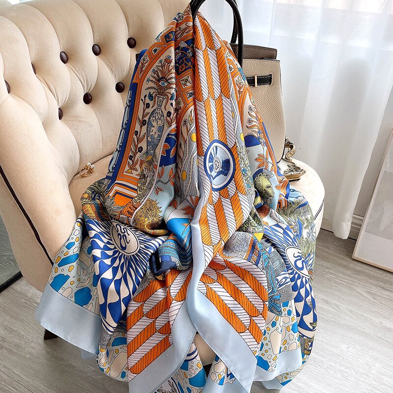 Women Summer Silk Scarves Shawl 180*90cm Luxury Brand Printed Lady Wrap Soft Female Echarpe Beach Scarf Foulard Pareo