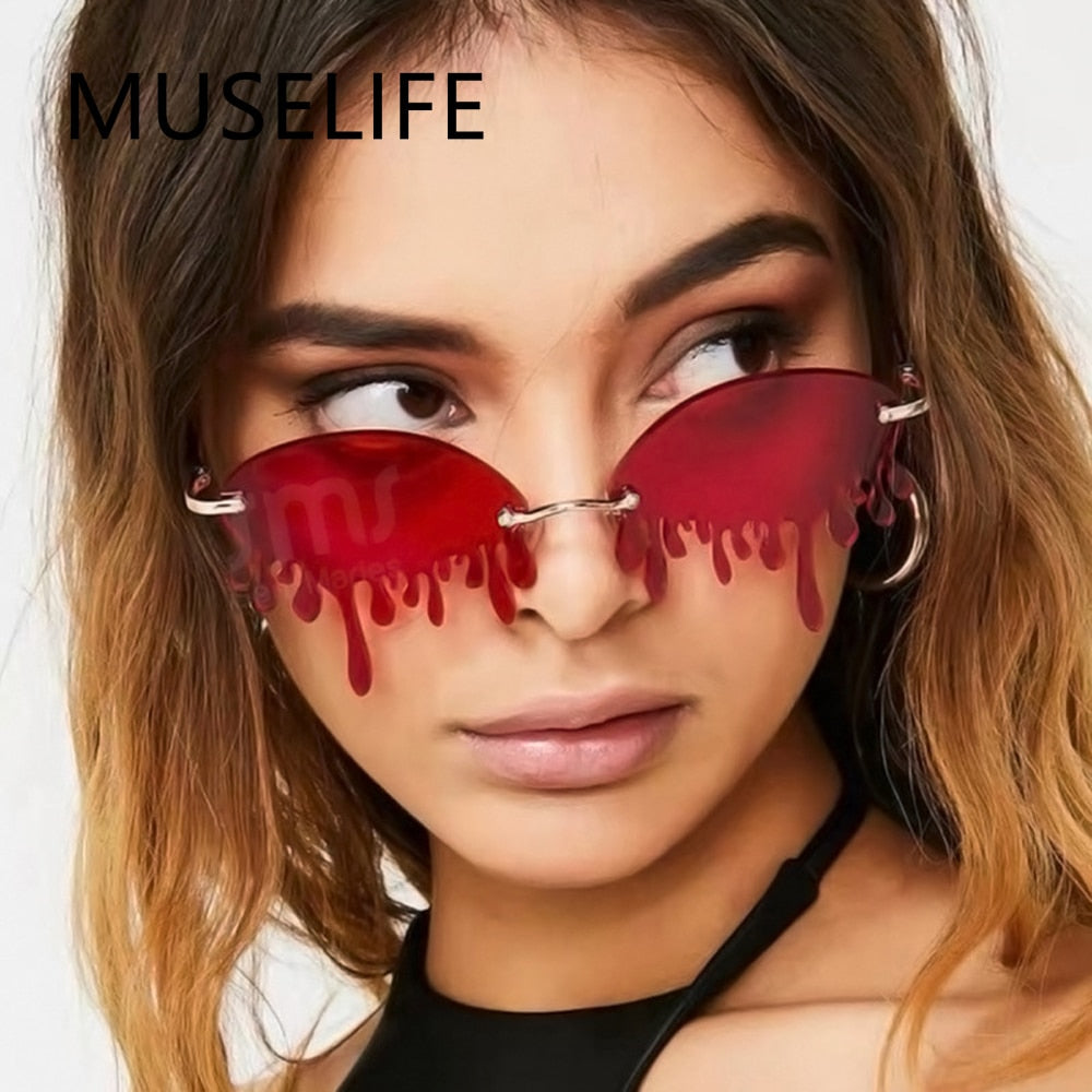 MUSELIFE Fashion Rimless Sunglasses Women New Vintage Unique Tears Shape Steampunk Sunglasses Female Gafas Shades UV400 Oculos