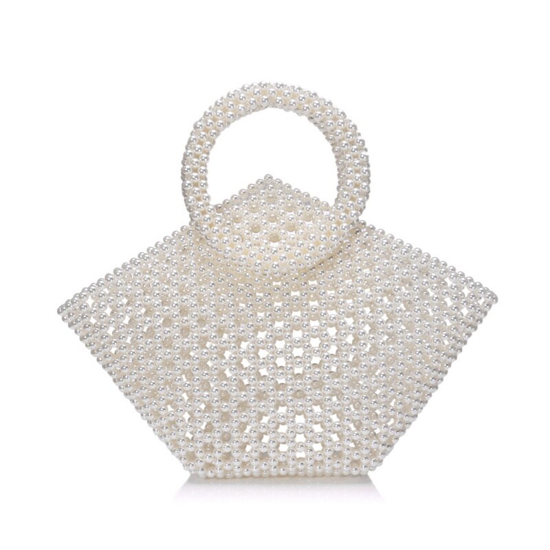 SEKUSA beaded wedding bridal evening bags hollow fashion women clutch pearl diamonds handbags shell design for party diner purse