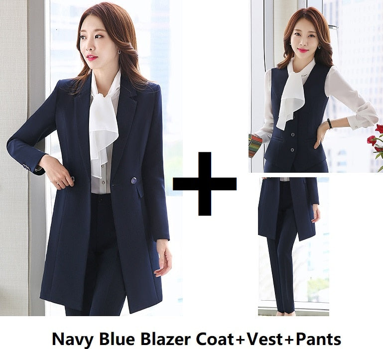 Vestido deHigh Quality Fabric Fall Winter Women Blazers Suits Uniform Designs Business Ladies Office Suits With Long Windbreaker