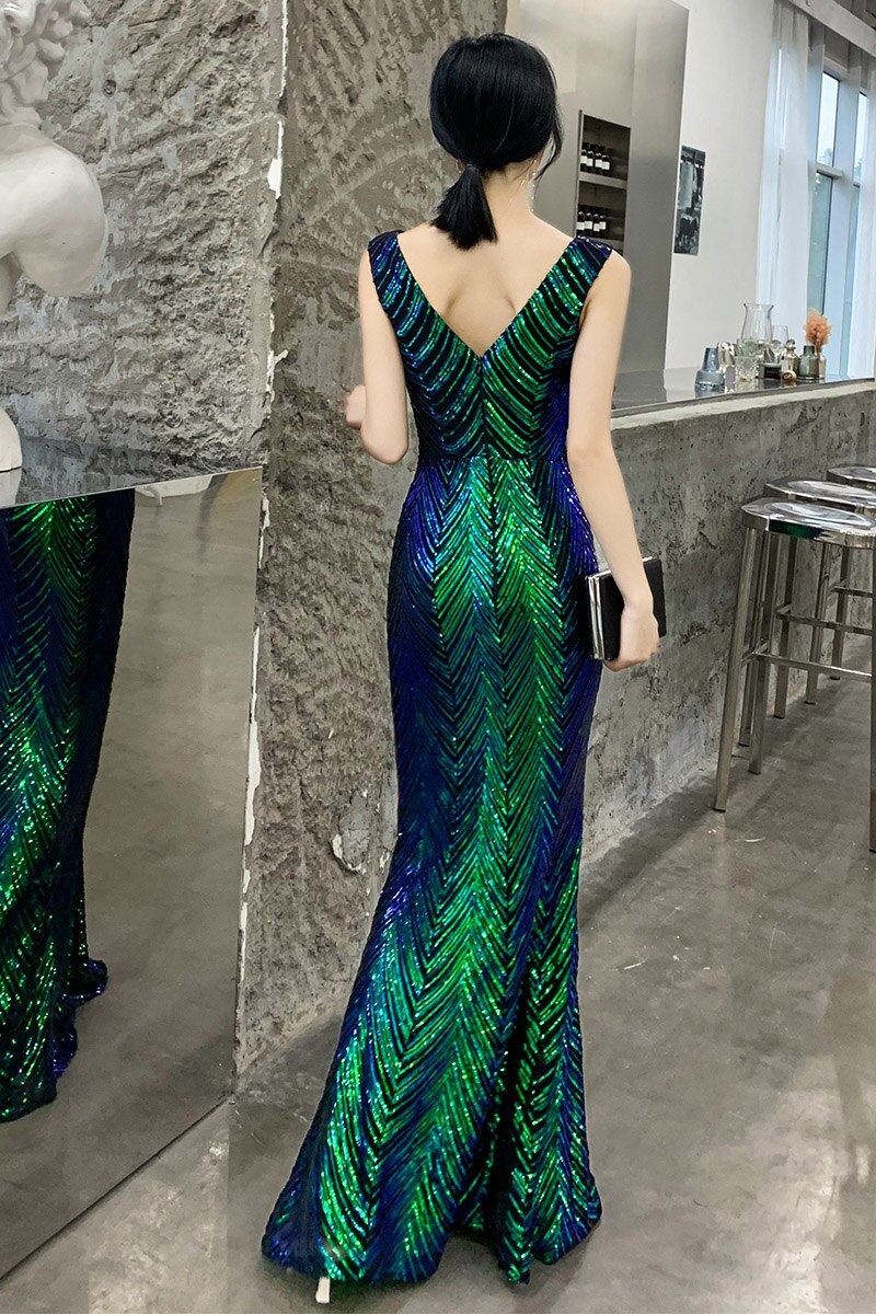 wei yin AE0240 Green Evening Dresses V-Neck Mermaid Sequined Formal Dresses Women Elegant Party Gowns 2022 Robe De Soiree