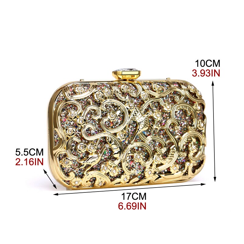 SEKUSA Luxury women evening bags hollow out style diamonds metal clutch purse wedding bridal small handbags for party bags