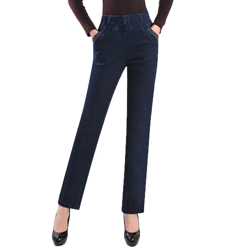 2022 New Jeans Female Denim Pants Loose Womens Jeans High Waist Elastic Straight Pants Casual Vintage Trousers P294