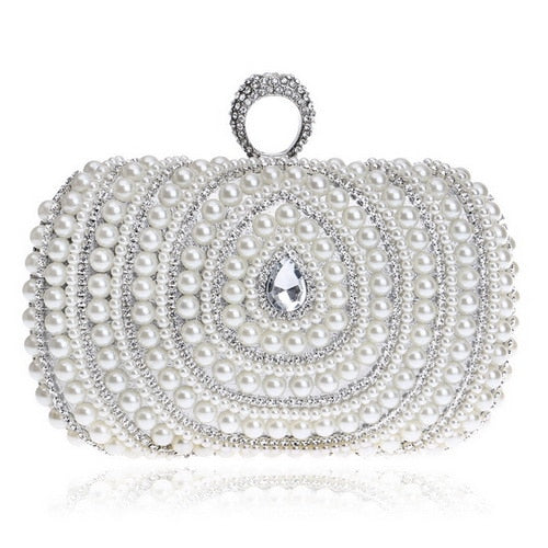 Beaded Diamonds Women Evening Bags Vintage Embroidery Small Pearl Day Clutch Shoulder Chain Handbags Rhinestones Purse