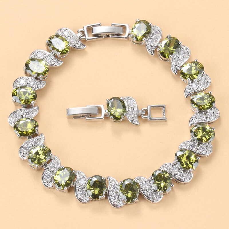 12-Color Mystic Rainbow Stone CZ Jewelry Women Costume 925 Mark Chain Bracelet Bangle Adjustable Length 18+3CM