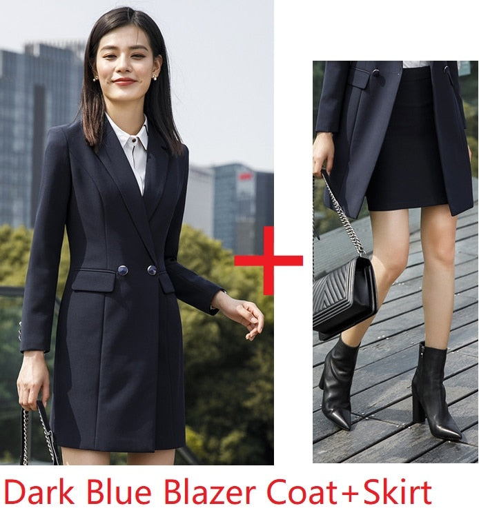 Vestido deHigh Quality Fabric Fall Winter Women Blazers Suits Uniform Designs Business Ladies Office Suits With Long Windbreaker