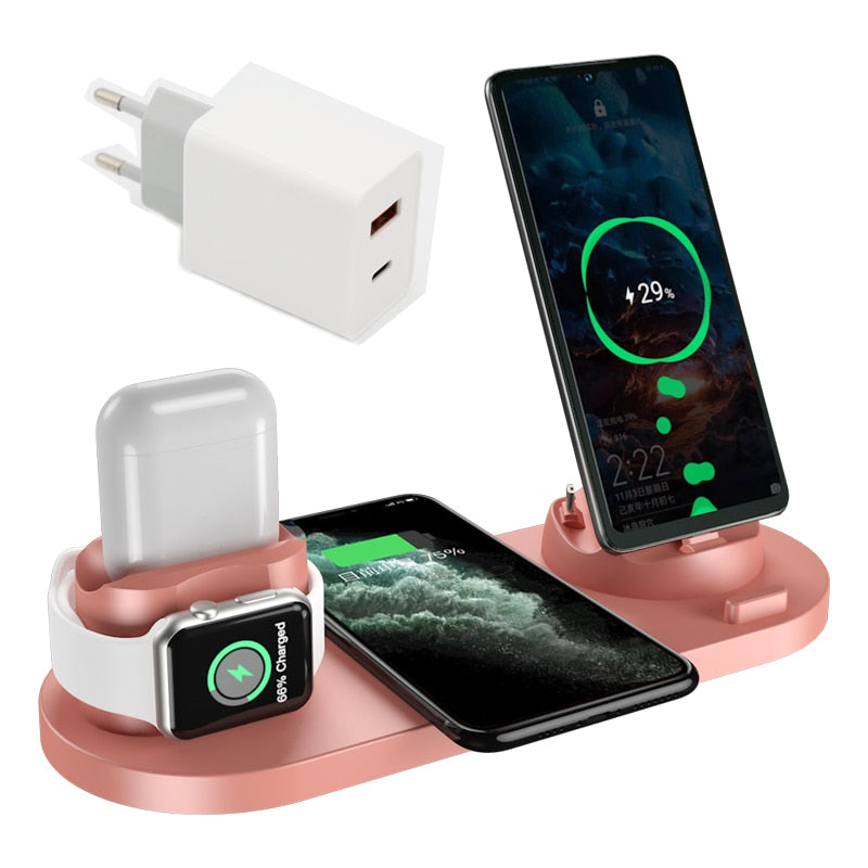 EXPUNKN Wireless Charger 6 in 1 10w Qi Fast Stand Carga Rapida Dock Station Carregador Sem Fio for Iphone Apple Watch Airpods