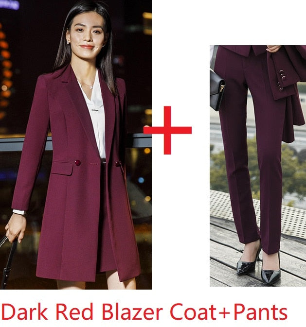 Vestido deHigh Quality Fabric Fall Winter Women Blazers Suits Uniform Designs Business Ladies Office Suits With Long Windbreaker