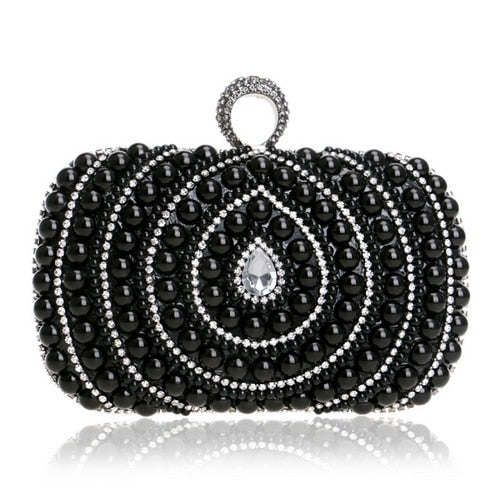 Beaded Diamonds Women Evening Bags Vintage Embroidery Small Pearl Day Clutch Shoulder Chain Handbags Rhinestones Purse