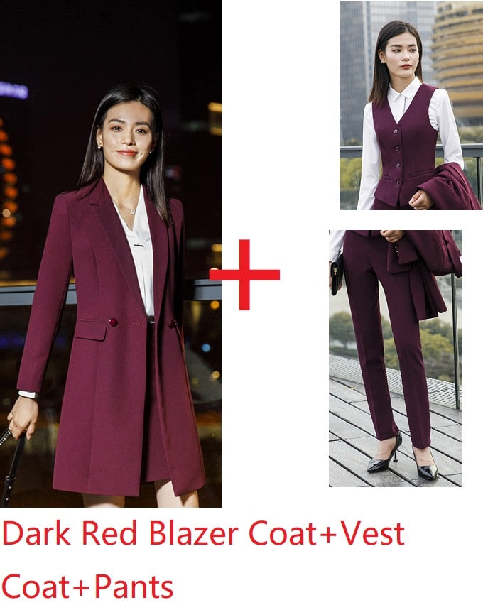 Vestido deHigh Quality Fabric Fall Winter Women Blazers Suits Uniform Designs Business Ladies Office Suits With Long Windbreaker