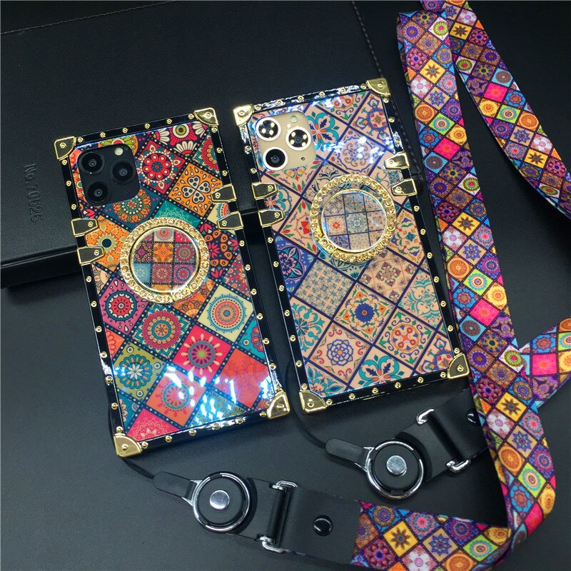 Luxury Glitter Retro Flower Cover Case for iPhone 12 PRO Max 13 PRO XS X XR Soft Square Case for iphone 14 PRO MAX 6 7 8 14 Plus