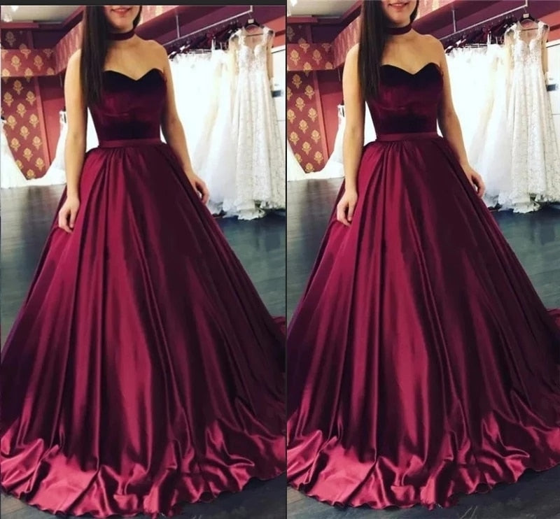 Weiyin AE0722 Sweetheart Prom Dresses Velvet Quinceanera A-line Formal Dresses Floor Length Cheap 2021 Satin Party Gowns