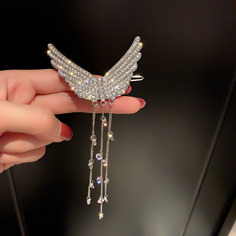 FYUAN Korean Style Beautiful Wings Hairpins for Women Long Tassel Rhinestones Crystal Hair Accessories Weddings Jewelry