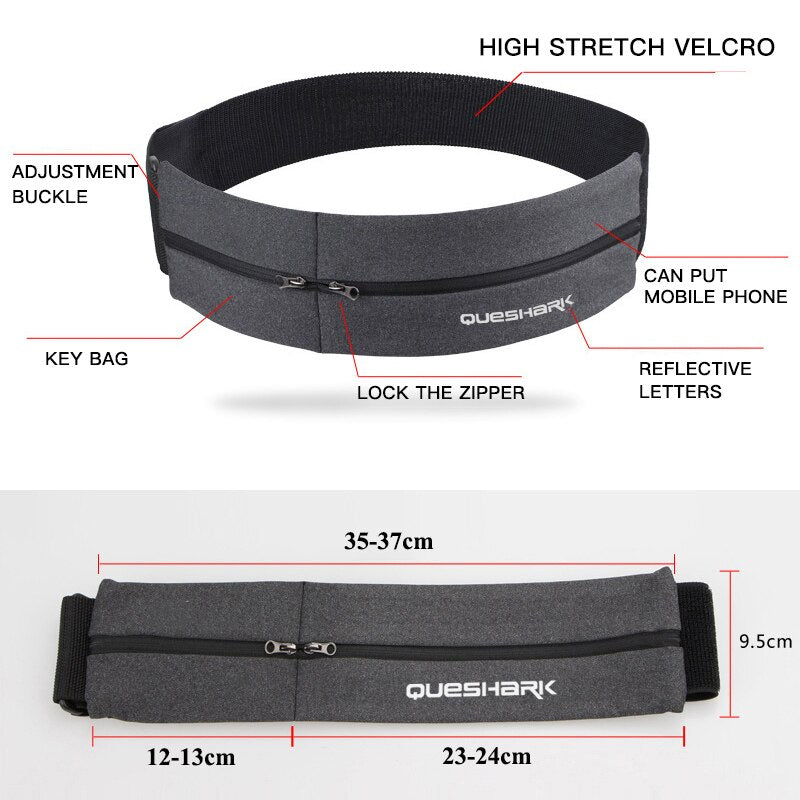 Trail Running Waist Belt Bag Gym Fitness Fanny Pack Elastic Waistband Double Zipper Pocket Racing Bag Sport Phone Case Bag