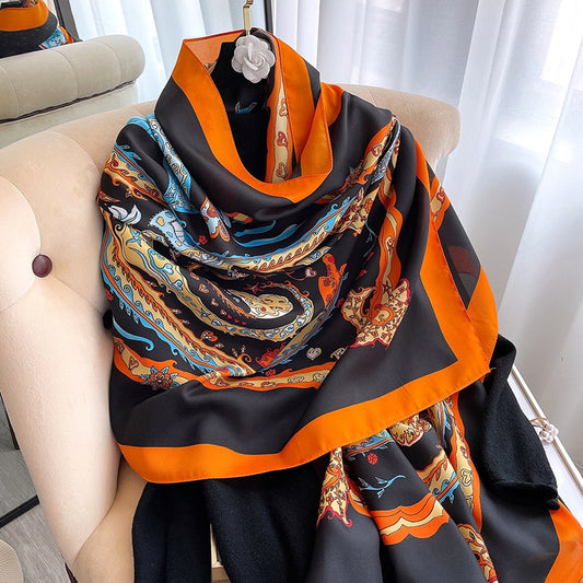Women Summer Silk Scarves Shawl 180*90cm Luxury Brand Printed Lady Wrap Soft Female Echarpe Beach Scarf Foulard Pareo