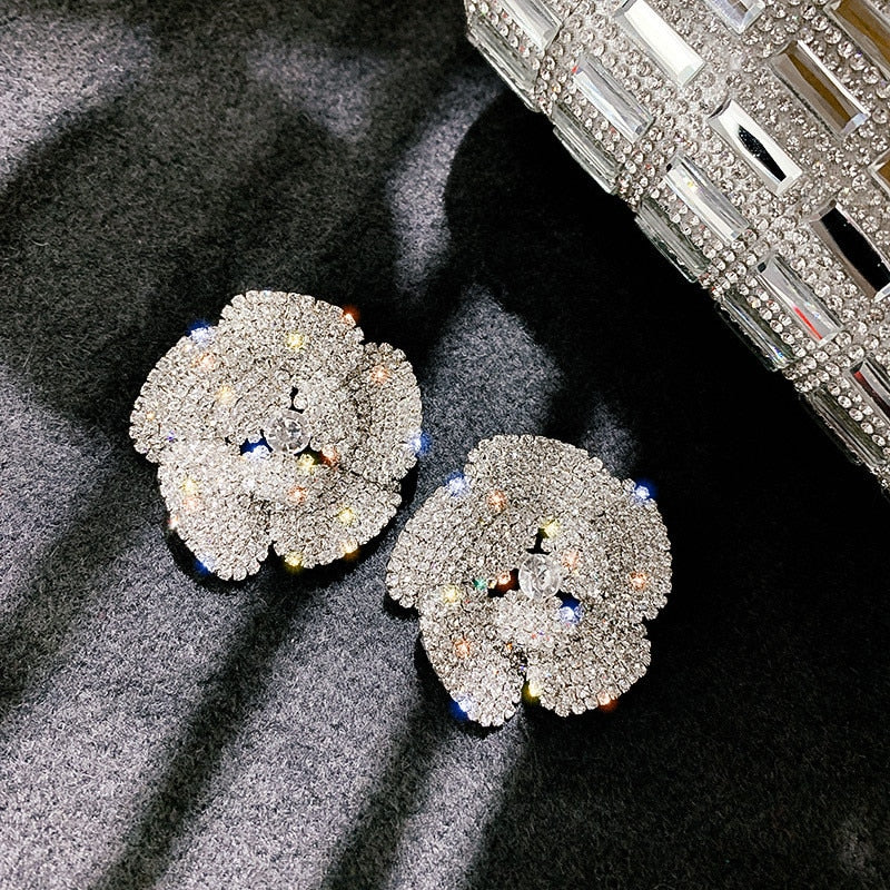 FYUAN Full Rhinestone Crystal Stud Earrings for Women Oversize Flower Crystal Earrings Party Weddings Jewelry Gifts