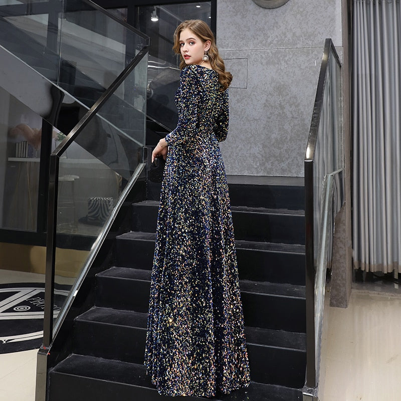 2022 Long Sleeves Prom Dresses New Elegant A-line Floor-length Sequin Godlockis 2022 Long Sleeves Prom Dresses New Elegant A-line Floor-length Sequin Godlockis