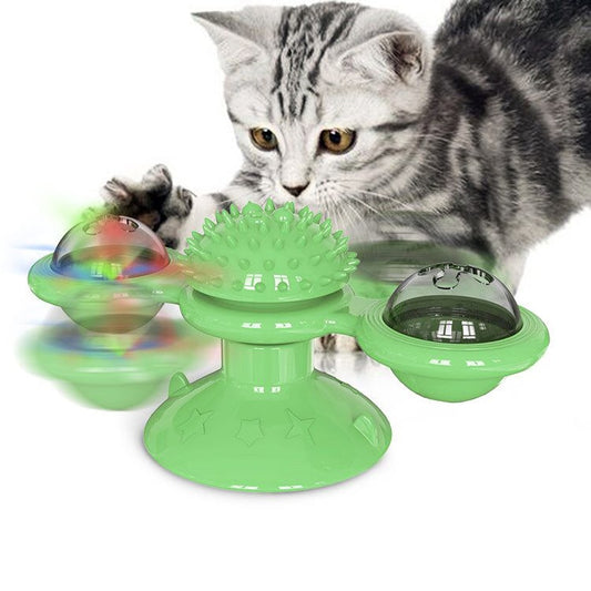 Cat Windmill Toy Multi-Functional with Massager Funny Pet Interactive Spin Toys for Cats